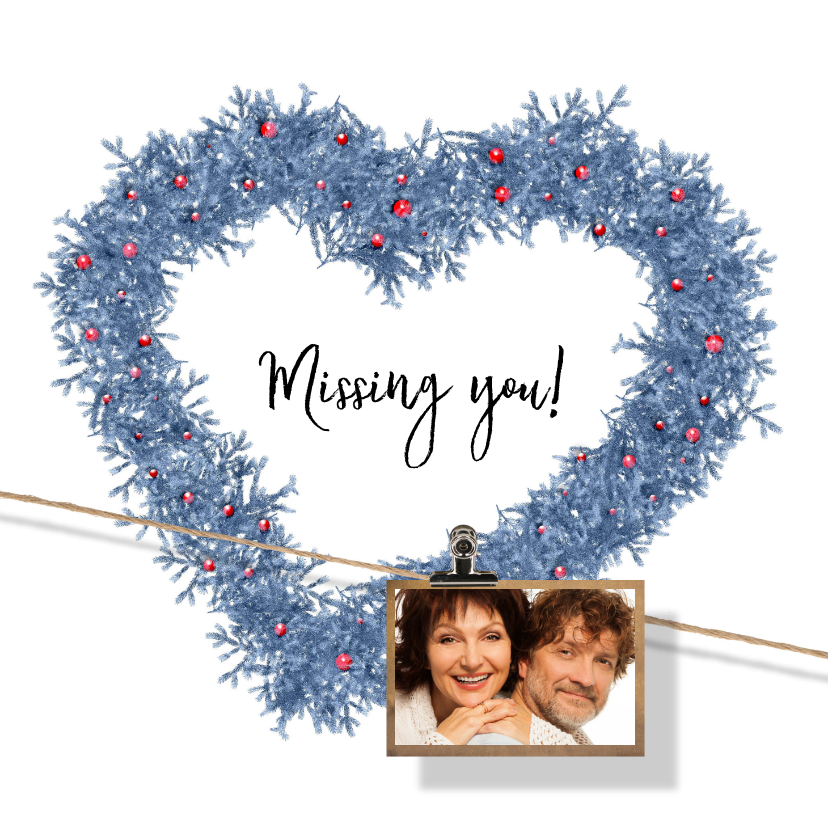 Kerstkaart hart en label blauw - Kerstkaarten Kerstkaarten - Kerstkaart hart en label blauw