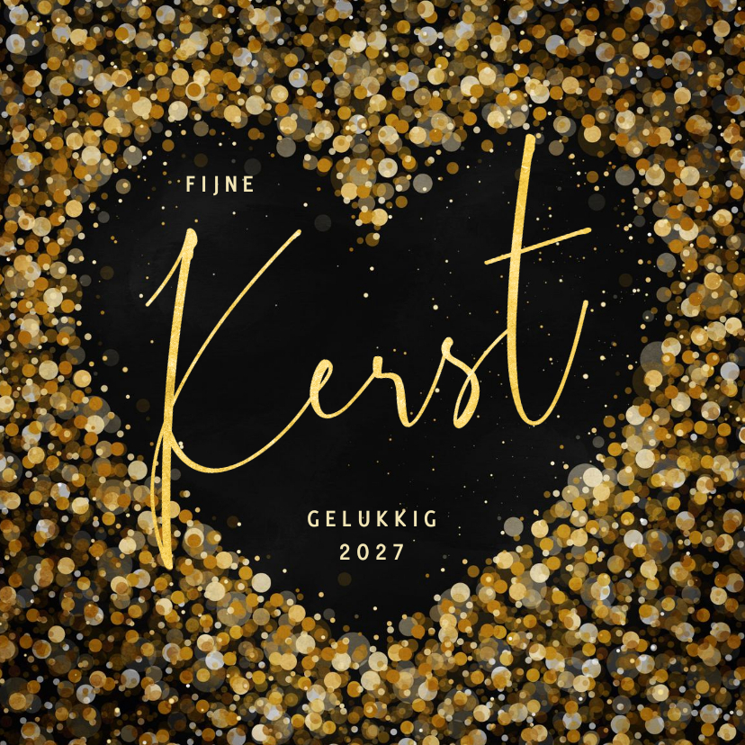 Kerstkaart hart met confetti goudlook - Kerstkaarten Kerstkaarten - Kerstkaart hart met confetti goudlook
