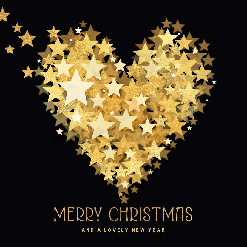 Kerstkaart hart van sterren in goud - Kerstkaarten Kerstkaarten - Kerstkaart hart van sterren in goud