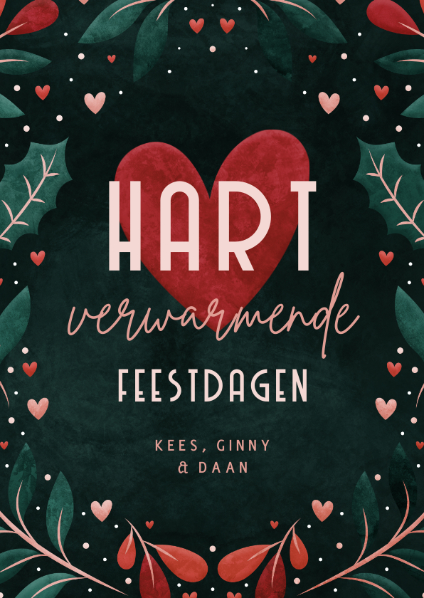 Kerstkaart HART verwarmende feestdagen met vrolijk kader - Kerstkaarten Kerstkaarten - Kerstkaart HART verwarmende feestdagen met vrolijk kader