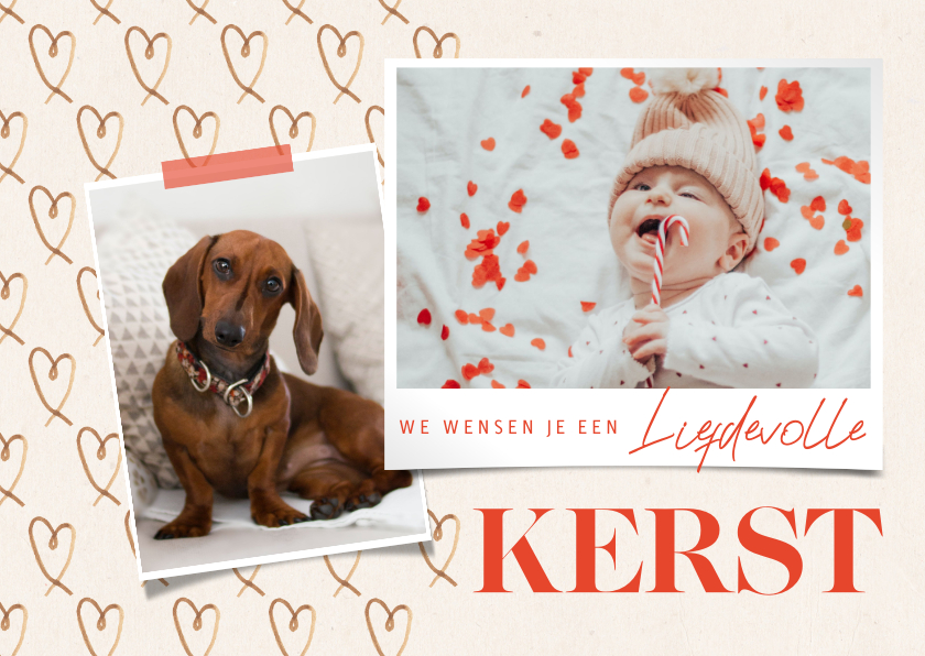 Kerstkaarten - Kerstkaart hartjes liefdevolle kerst met foto's