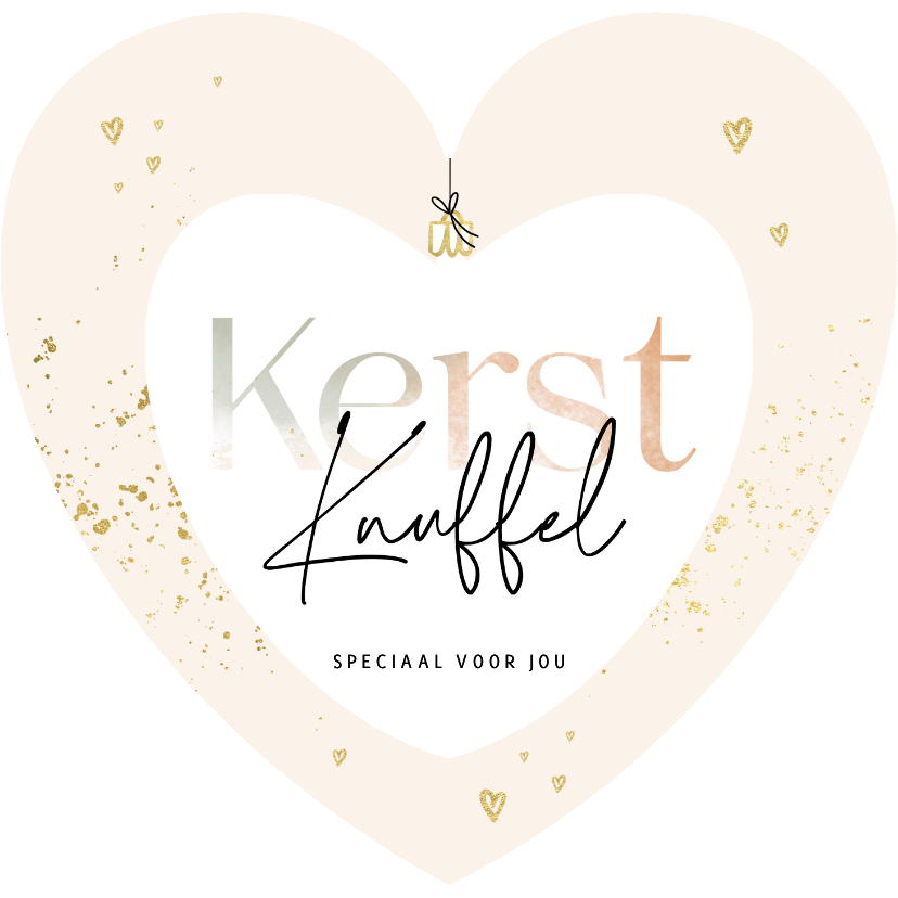 Kerstkaarten - Kerstkaart hartvorm kerstknuffel gouden spetters