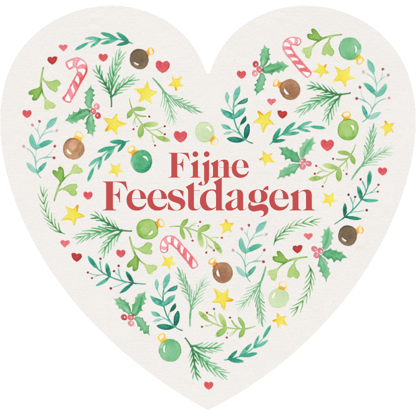 Kerstkaart hartvorm kerstsymbooltjes - Kerstkaarten Kerstkaarten - Kerstkaart hartvorm kerstsymbooltjes