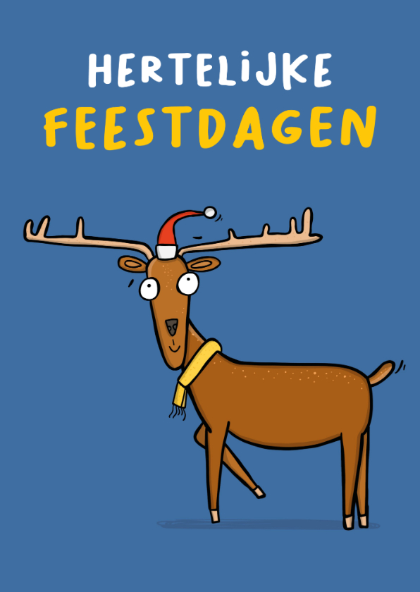 Kerstkaarten - Kerstkaart 'Hertelijke feestdagen' grappig hert