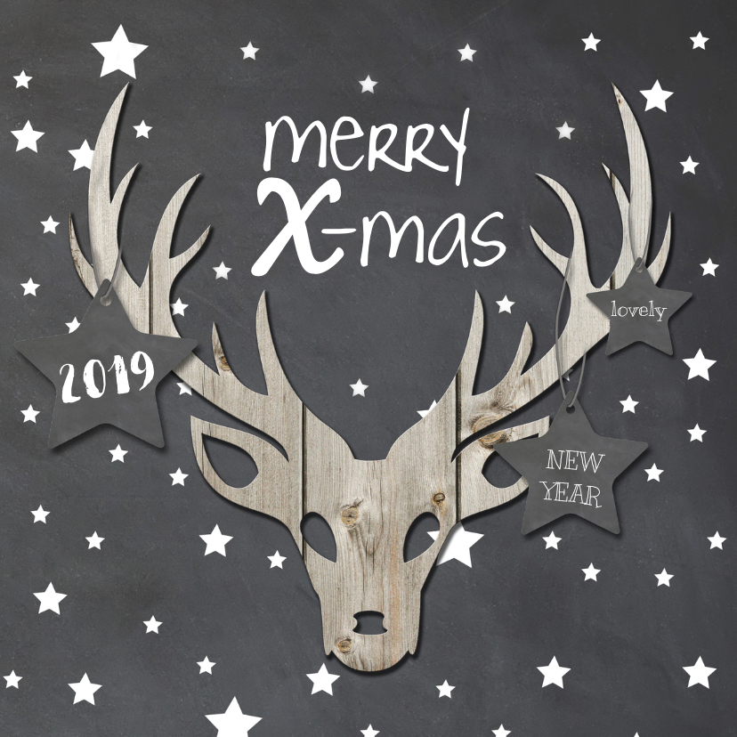 Kerstkaart herten kop krijtbord print - Kerstkaarten Kerstkaarten - Kerstkaart herten kop krijtbord print