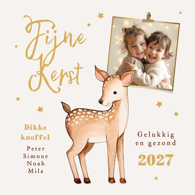 Kerstkaart hertje fijne kerst foto sterren lief - Kerstkaarten Kerstkaarten - Kerstkaart hertje fijne kerst foto sterren lief
