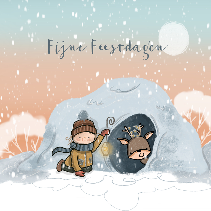 Kerstkaart Hertje in de Sneeuw - Kerstkaarten Kerstkaarten - Kerstkaart Hertje in de Sneeuw