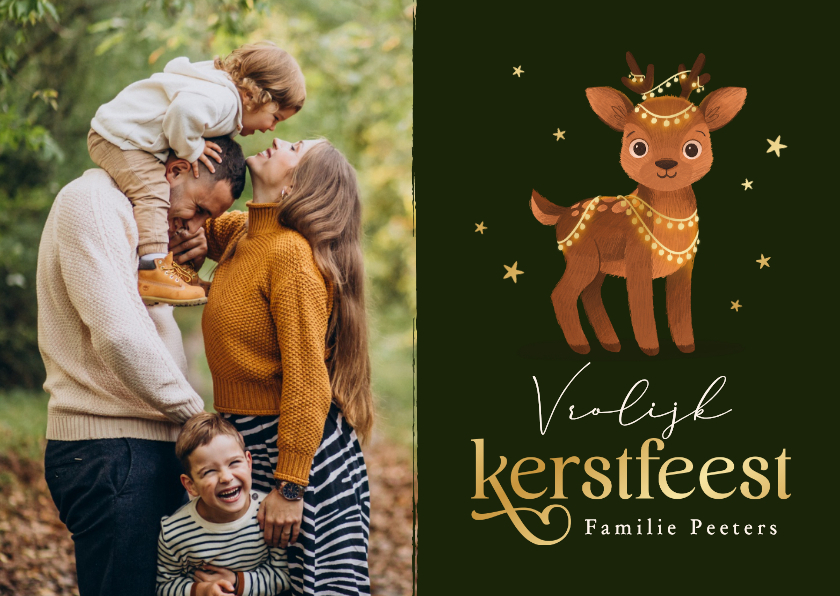 Kerstkaart hertje kerstlampjes sterren foto dieren vrolijk - Kerstkaarten Kerstkaarten - Kerstkaart hertje kerstlampjes sterren foto dieren vrolijk