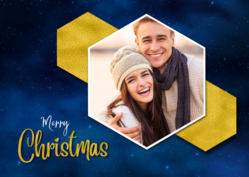 Kerstkaart hexagon kader eigen foto goud - Kerstkaarten Kerstkaarten - Kerstkaart hexagon kader eigen foto goud