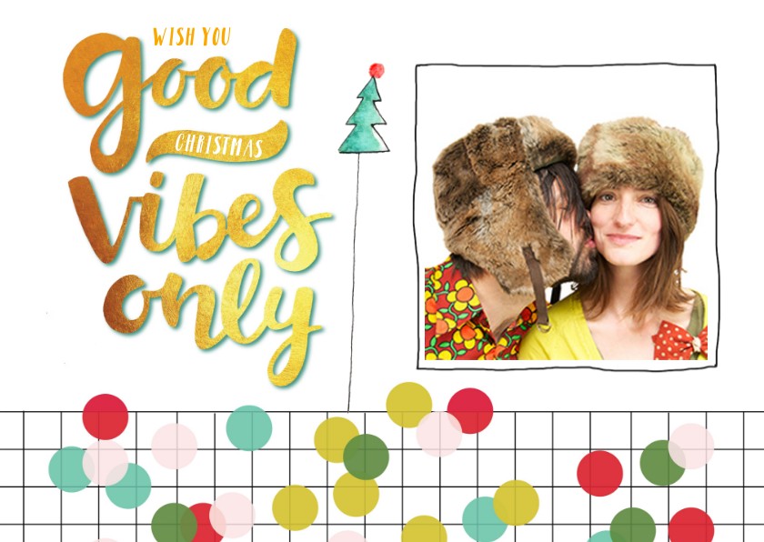 Kerstkaart hip confetti goud-look handlettering - Kerstkaarten Kerstkaarten - Kerstkaart hip confetti goud-look handlettering