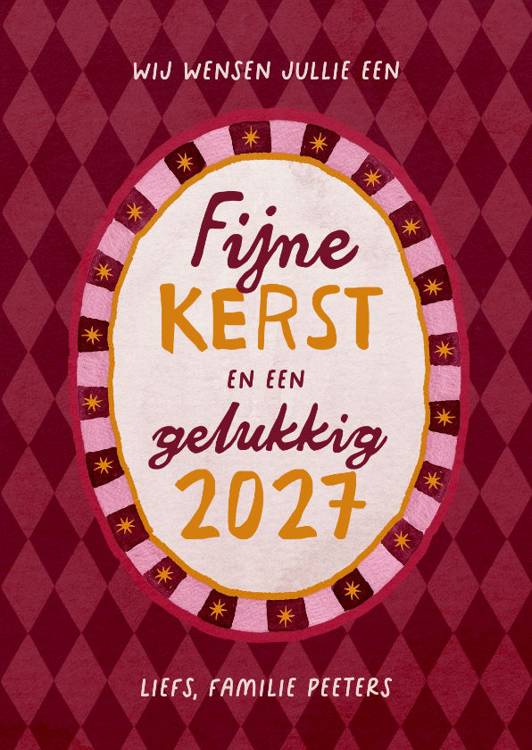 Kerstkaart hip frame ruitjes sterretjes fijne kerst 2027 - Kerstkaarten Kerstkaarten - Kerstkaart hip frame ruitjes sterretjes fijne kerst 2027