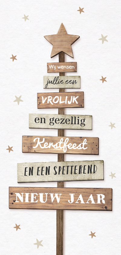 Kerstkaarten - Kerstkaart hip met houten kerstboom en kerstwens