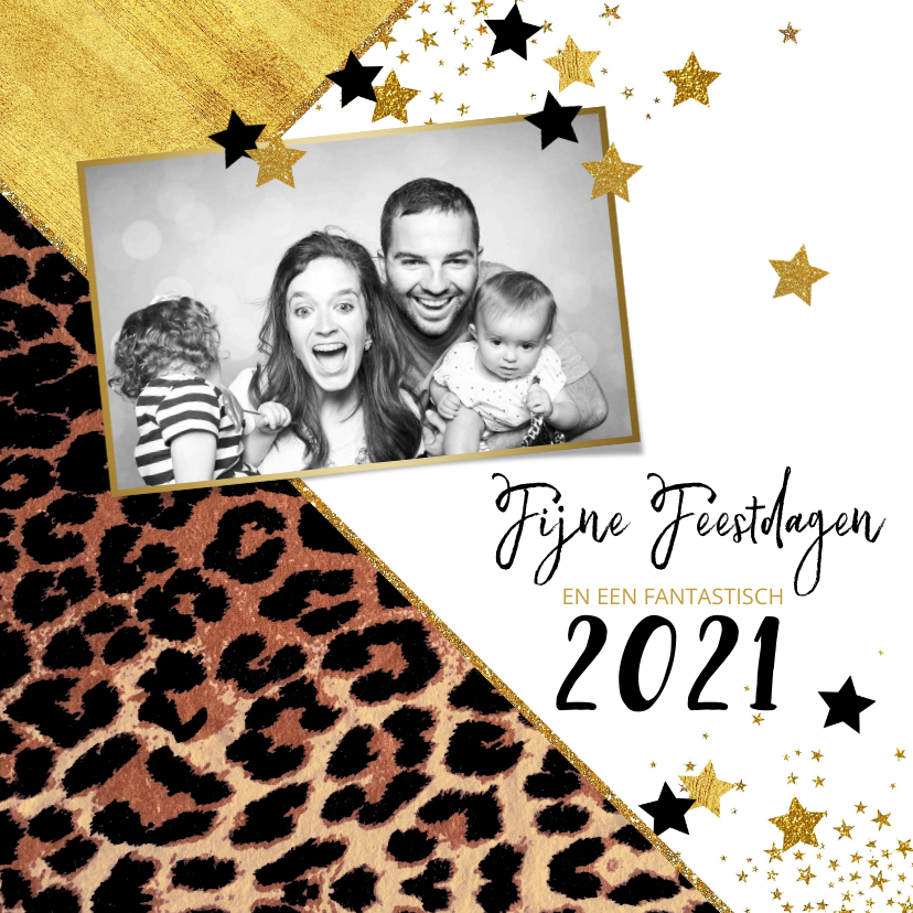 kerstkaart hippe foto kaart panterprint sterren 2020 - Kerstkaarten Kerstkaarten - kerstkaart hippe foto kaart panterprint sterren 2020