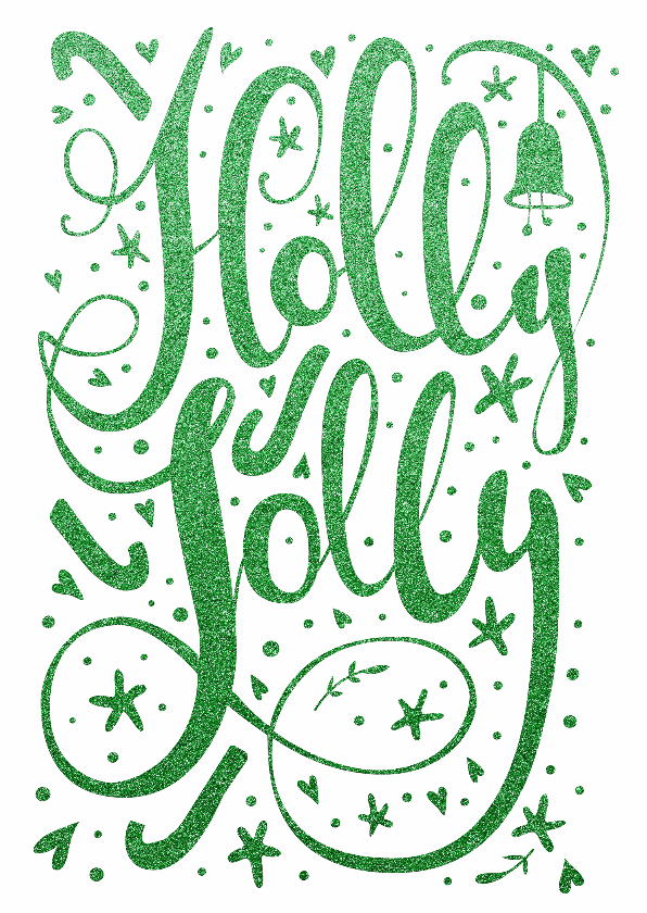 Kerstkaart Holly Jolly - glitter groen - LO - Kerstkaarten Kerstkaarten - Kerstkaart Holly Jolly - glitter groen - LO
