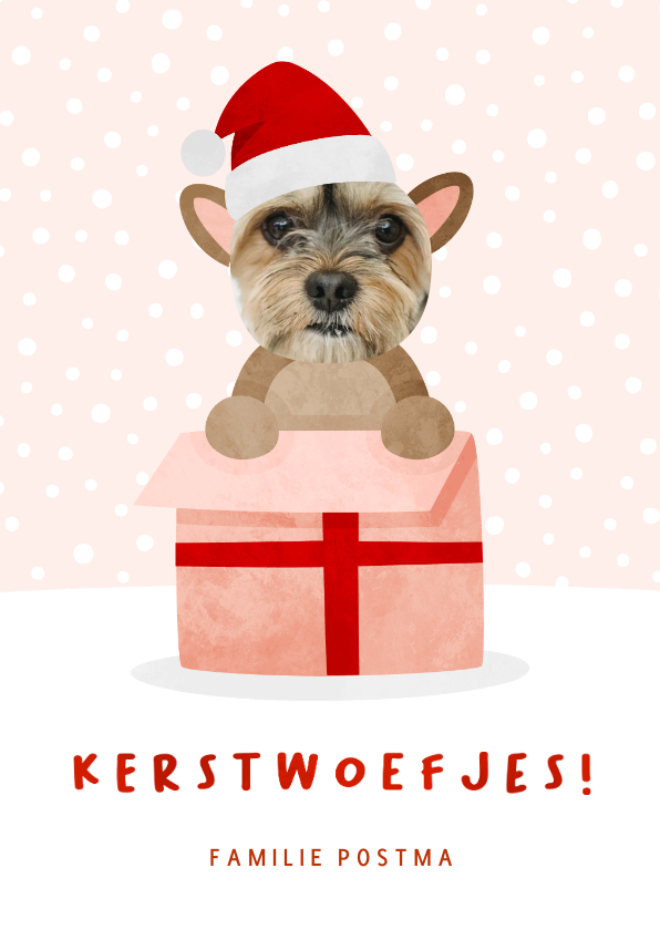 Kerstkaarten - Kerstkaart hondje uit cadeau met eigen foto