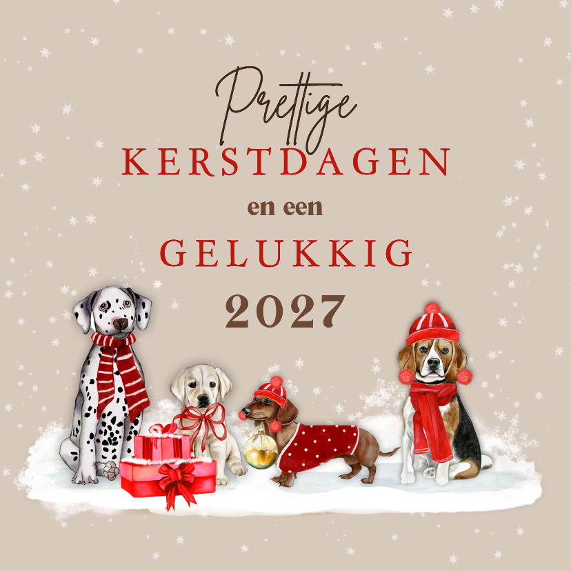 Kerstkaarten - Kerstkaart hondjes kerst