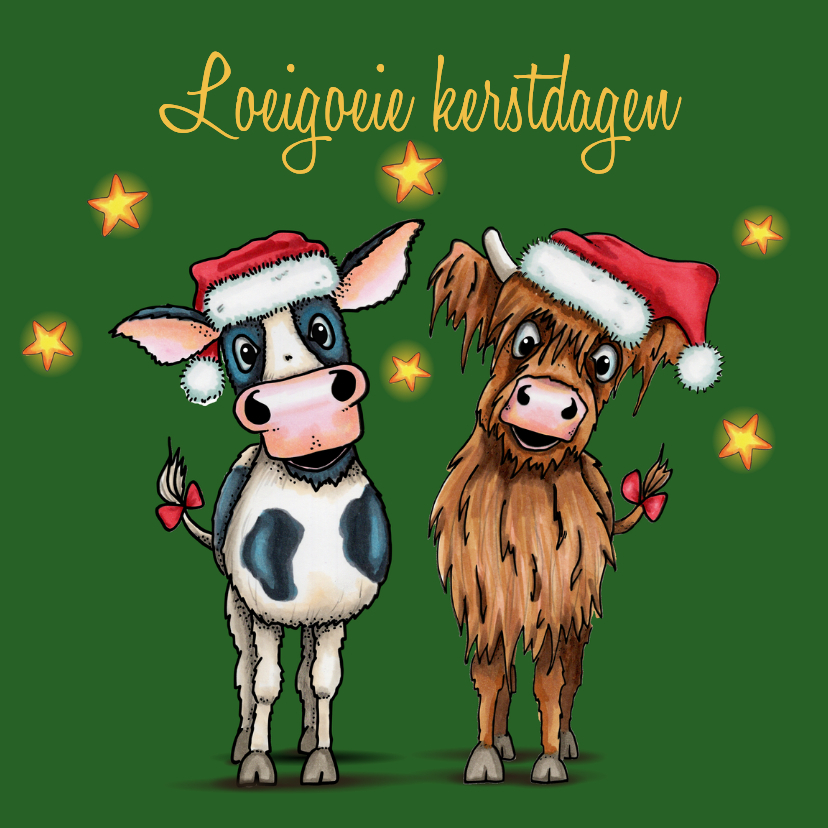 Kerstkaarten - Kerstkaart hooglander en koe