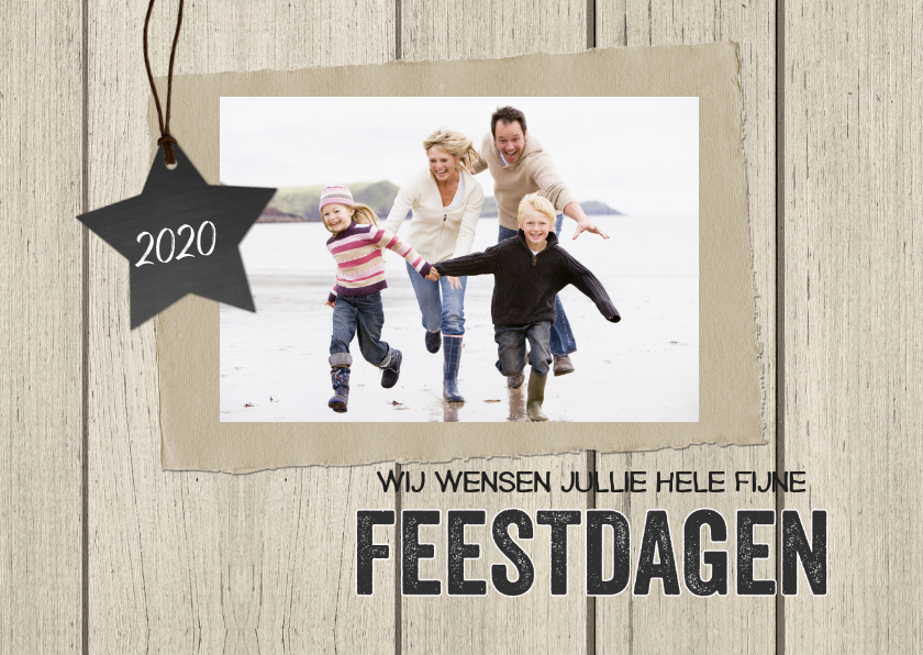 Kerstkaart hout met krijtlabel - Kerstkaarten Kerstkaarten - Kerstkaart hout met krijtlabel