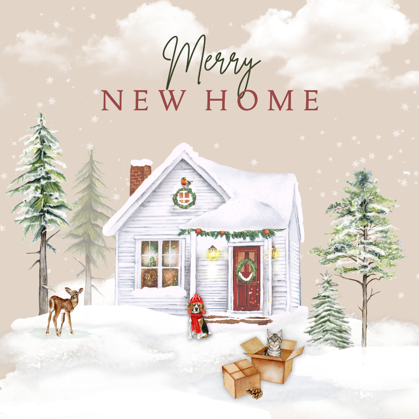 Kerstkaarten - Kerstkaart huisjes in sneeuw voor verhuizen
