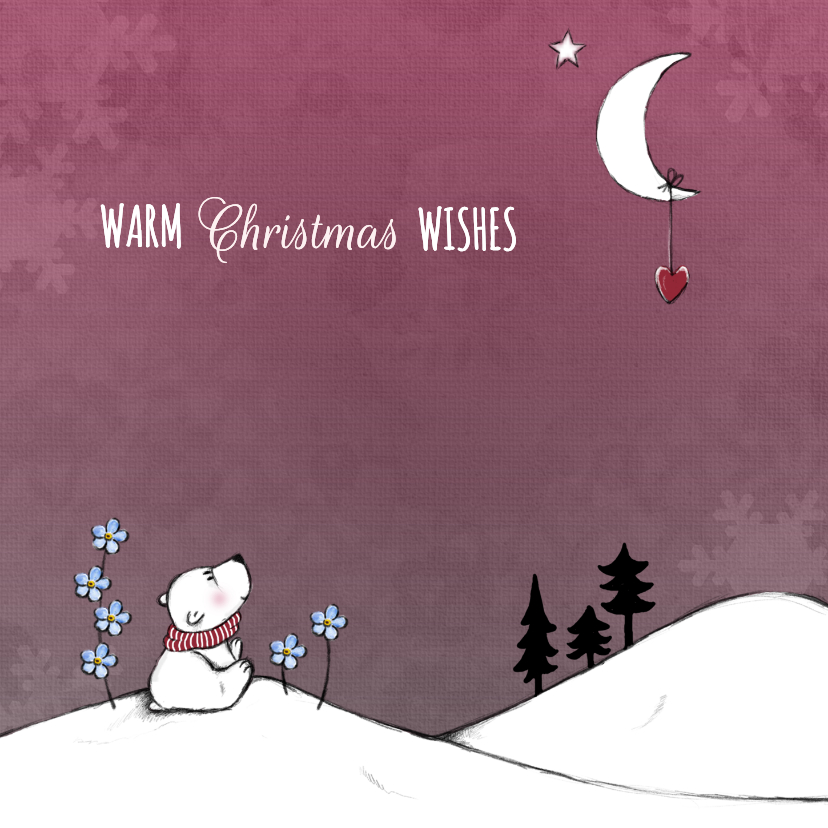 Kerstkaart ijsbeer en maan - Kerstkaarten Kerstkaarten - Kerstkaart ijsbeer en maan