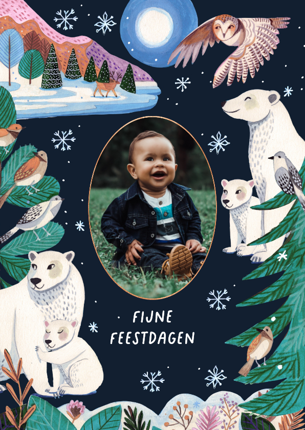 Kerstkaart ijsberen bij maanlicht op de noordpool - Kerstkaarten Kerstkaarten - Kerstkaart ijsberen bij maanlicht op de noordpool