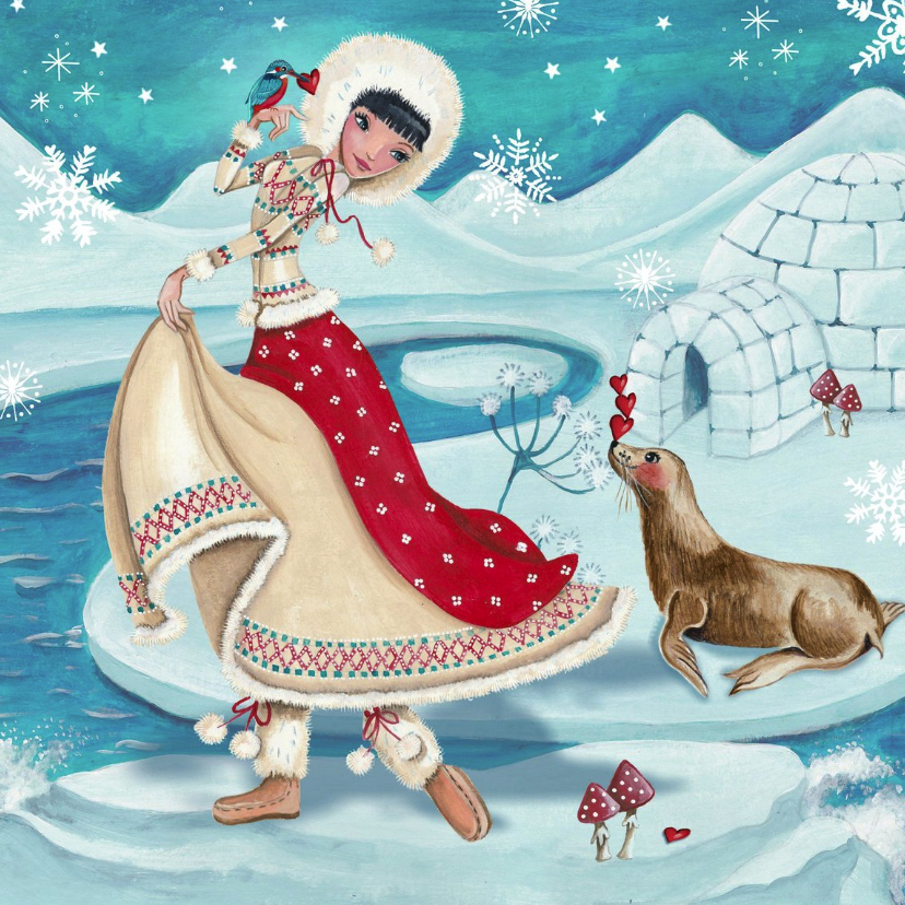 Kerstkaarten - Kerstkaart Illustratie Eskimo 