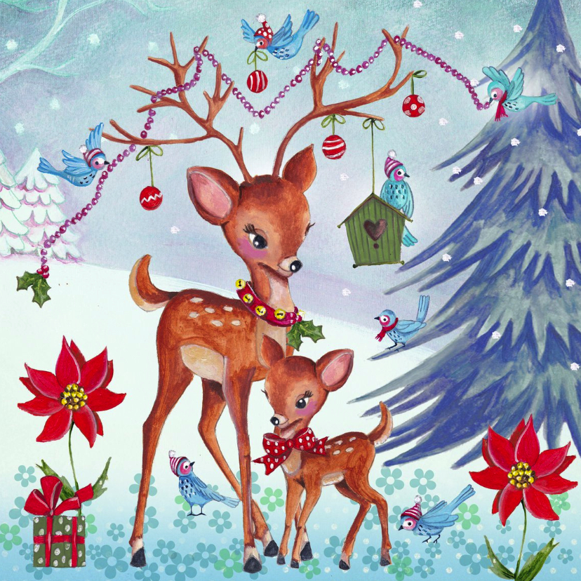 Kerstkaart Illustratie Hertjes - Kerstkaarten Kerstkaarten - Kerstkaart Illustratie Hertjes