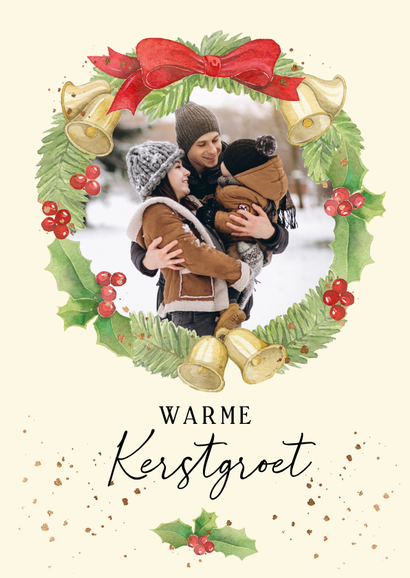 Kerstkaart - illustratie kerstkrans met eigen foto - Kerstkaarten Kerstkaarten - Kerstkaart - illustratie kerstkrans met eigen foto