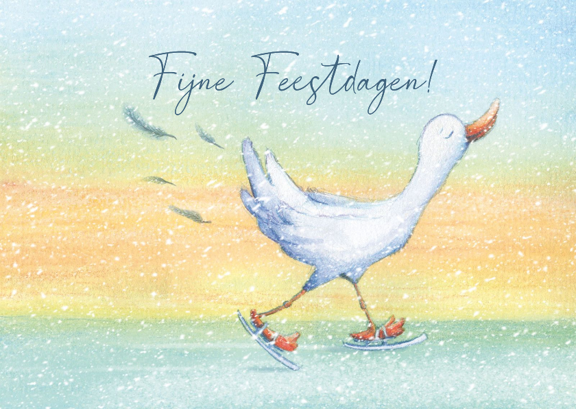 Kerstkaarten - Kerstkaart illustratie van eigenwijze eend op schaatsen