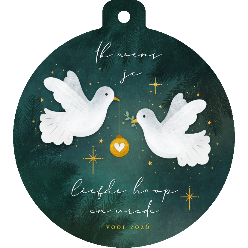 Kerstkaarten - Kerstkaart in kerstbal vorm met witte duifjes