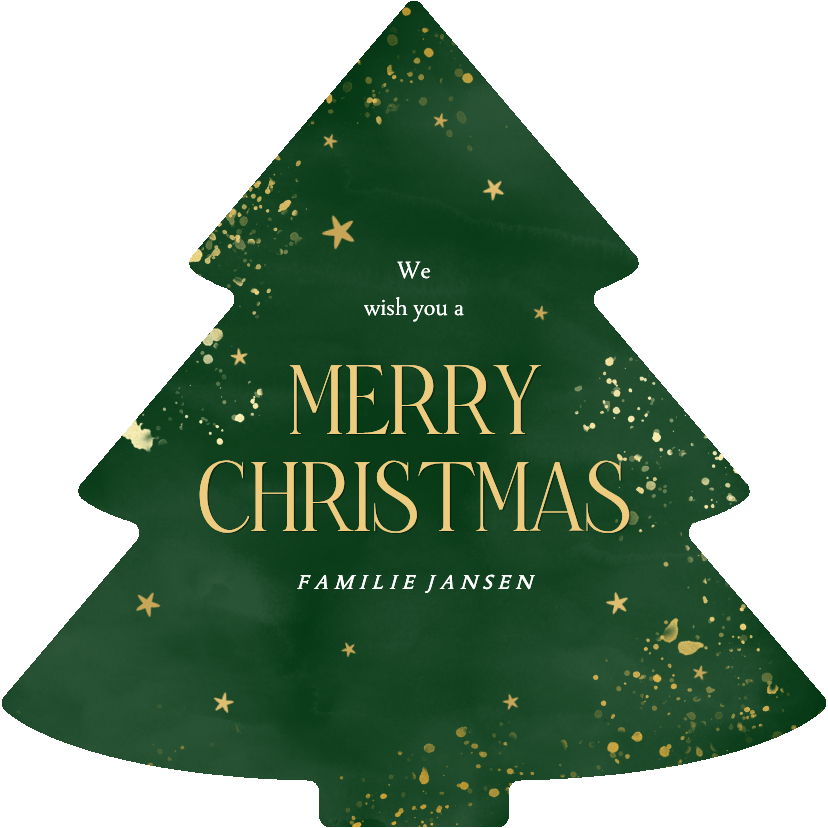 Kerstkaart in kerstboom vorm groen waterverf merry christmas - Kerstkaarten Kerstkaarten - Kerstkaart in kerstboom vorm groen waterverf merry christmas