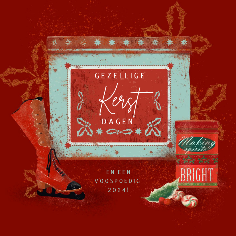 Kerstkaart in retro-stijl met oude koekjestrommel - Kerstkaarten Kerstkaarten - Kerstkaart in retro-stijl met oude koekjestrommel