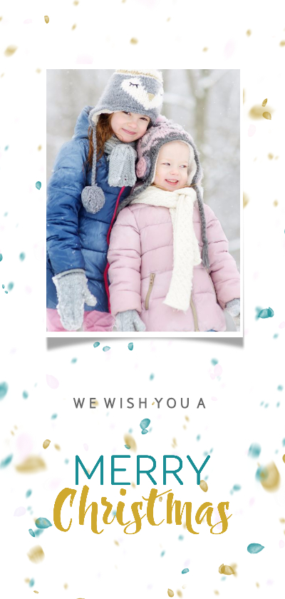 Kerstkaart in trendy kleuren met sneeuw en toffe foto isf - Kerstkaarten Kerstkaarten - Kerstkaart in trendy kleuren met sneeuw en toffe foto isf