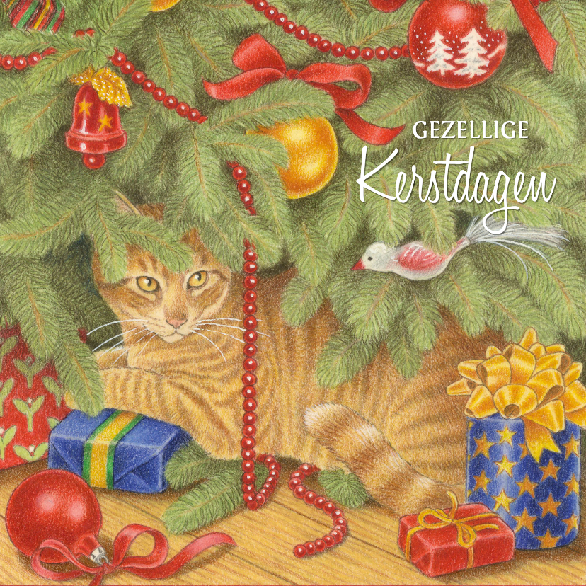 Kerstkaarten - Kerstkaart Joris onder de kerstboom