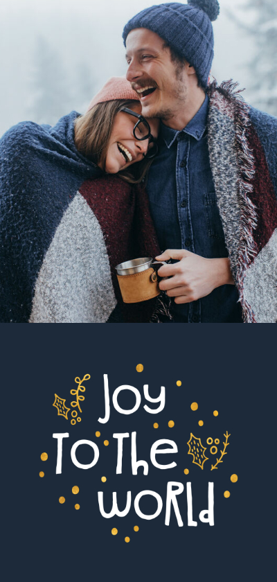 Kerstkaart joy to the world goudlook met foto - Kerstkaarten Kerstkaarten - Kerstkaart joy to the world goudlook met foto