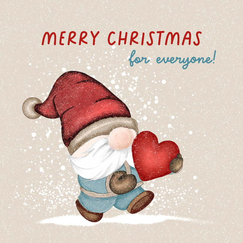 Kerstkaarten - Kerstkaart kabouter draagt hart