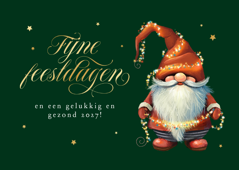 Kerstkaart kabouter lichtjes grappige illustratie - Kerstkaarten Kerstkaarten - Kerstkaart kabouter lichtjes grappige illustratie