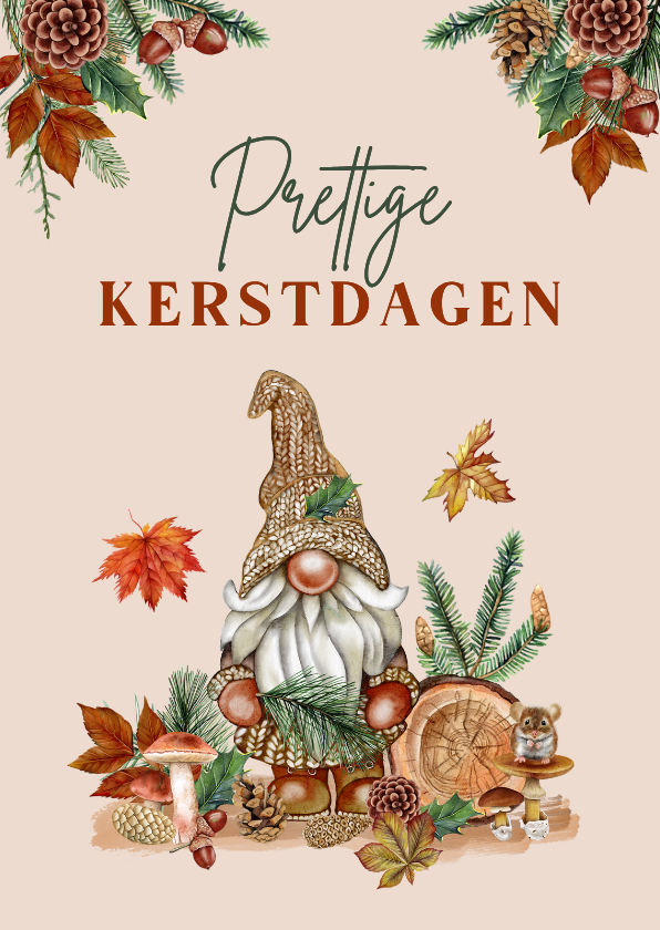 Kerstkaart kabouter met kersttakjes - Kerstkaarten Kerstkaarten - Kerstkaart kabouter met kersttakjes