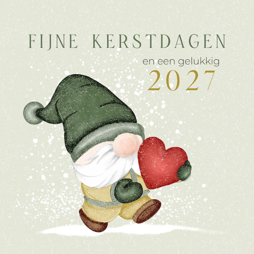 Kerstkaarten - Kerstkaart kabouter met rood hart en foto