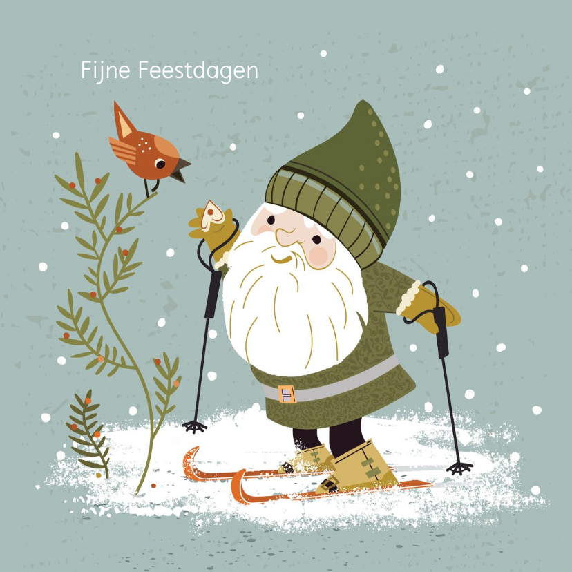 Kerstkaart - kabouter met vogel - Kerstkaarten Kerstkaarten - Kerstkaart - kabouter met vogel
