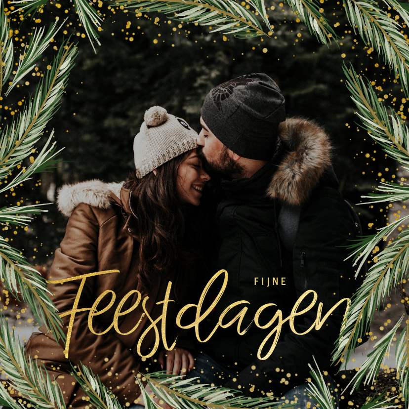 Kerstkaarten - Kerstkaart kader van dennen met grote foto