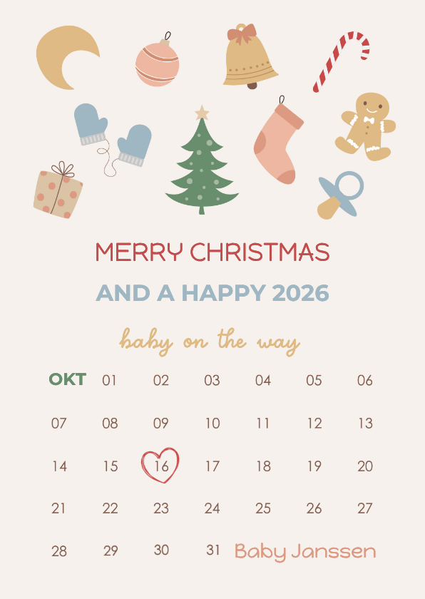 Kerstkaarten - Kerstkaart kalender baby op komst