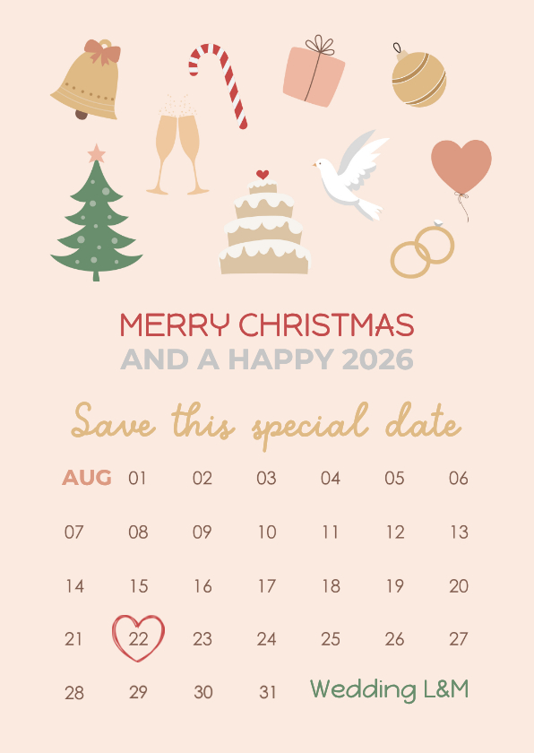 Kerstkaarten - Kerstkaart kalender Save the date