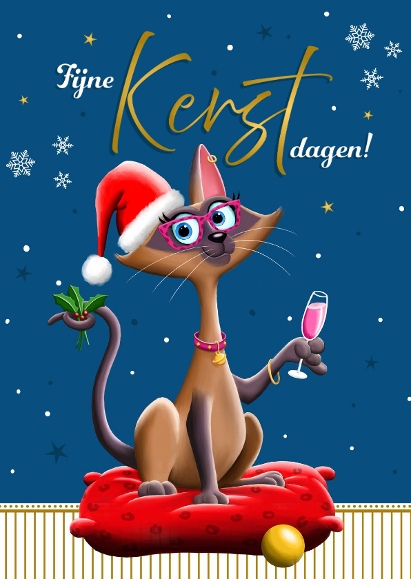 Kerstkaart kat met proost op de feestdagen - Kerstkaarten Kerstkaarten - Kerstkaart kat met proost op de feestdagen