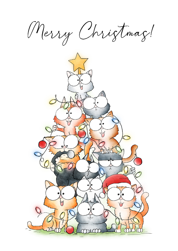Kerstkaarten - Kerstkaart - Katten gestapeld als kerstboom