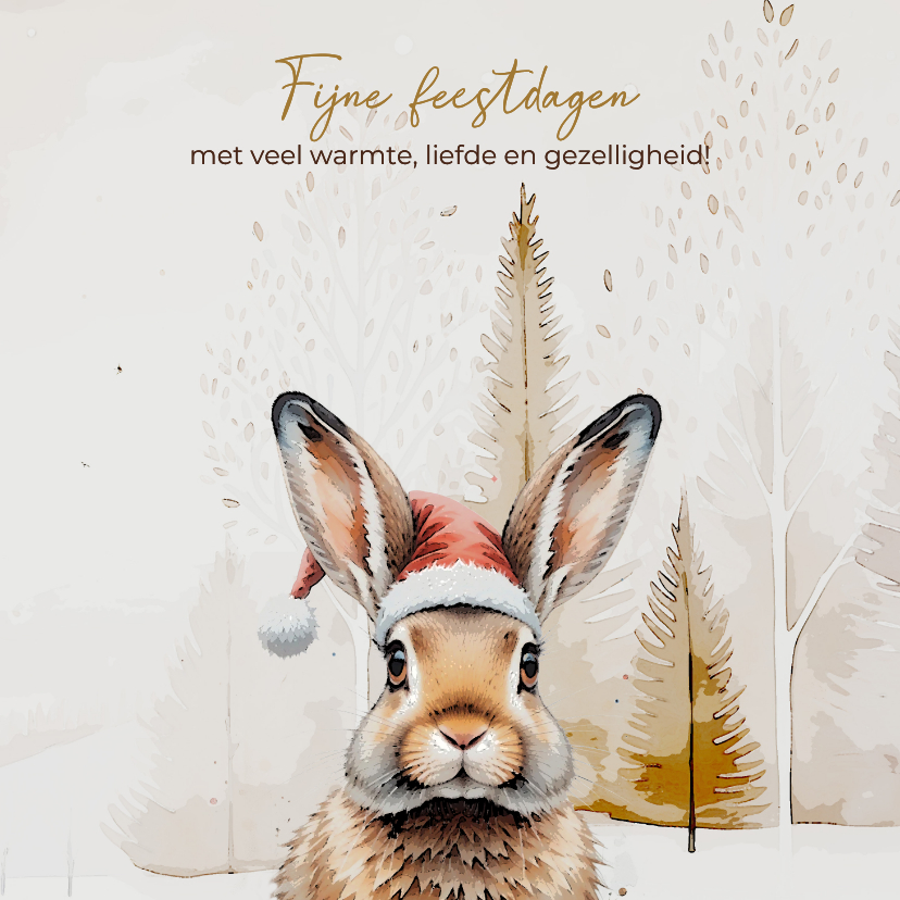 Kerstkaarten - Kerstkaart kerst konijn bos