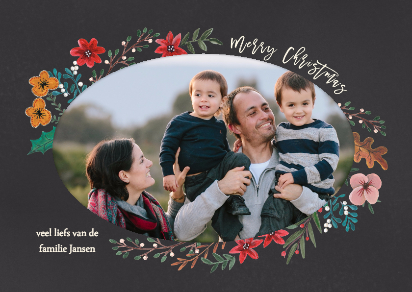 Kerstkaart Kerst krans - Kerstkaarten Kerstkaarten - Kerstkaart Kerst krans