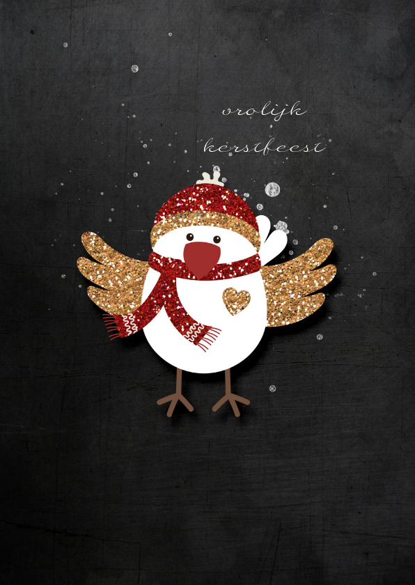 Kerstkaart Kerst Vogeltje Goud - Kerstkaarten Kerstkaarten - Kerstkaart Kerst Vogeltje Goud