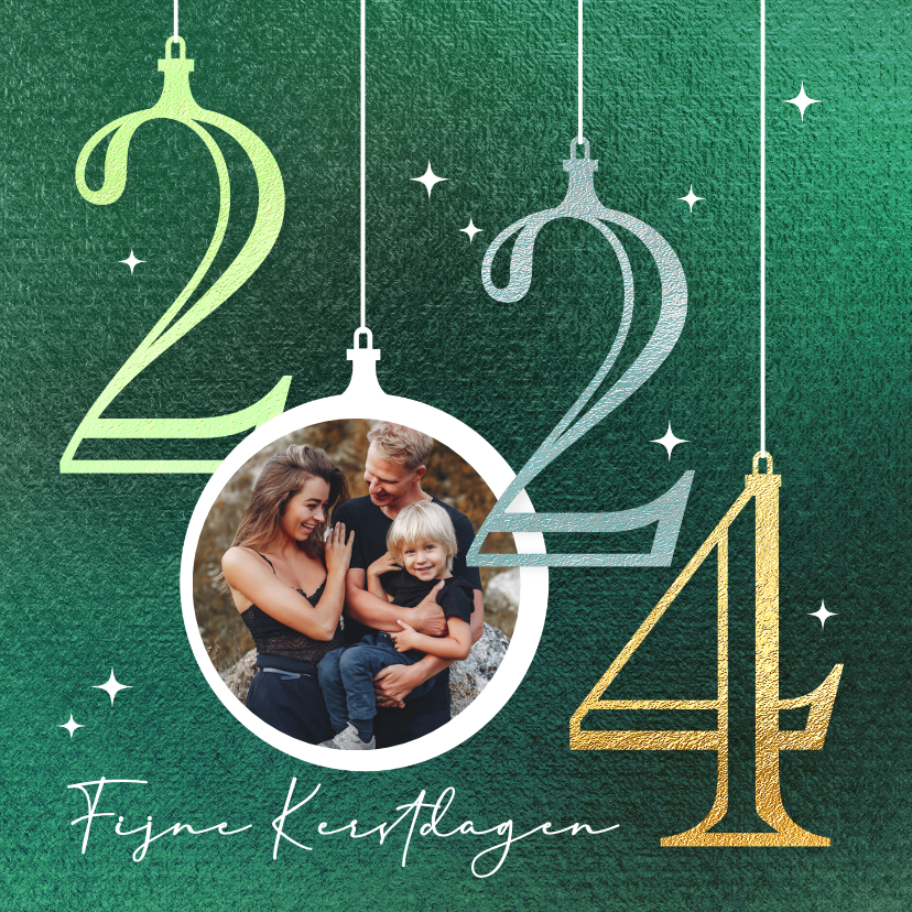 Kerstkaart kerstballen 2024 met foto | Kaartje2go