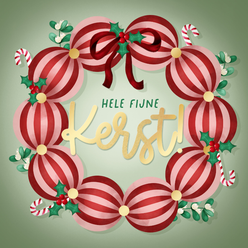Kerstkaarten - Kerstkaart kerstballen kerstkrans 'Fijne Kerst!'
